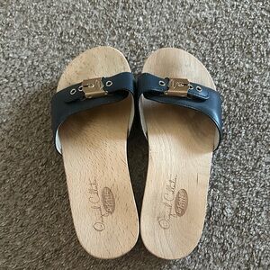 Dr. Scholl's Dark Blue and Wood Clogs